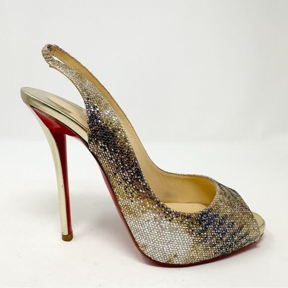 Christian Louboutin Gamma Talon 120 Glitter Slingback Heels 38.5 - Picture 7 of 12